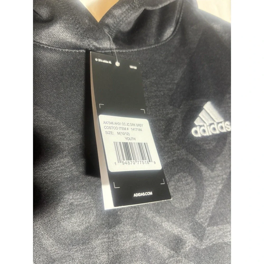 Adidas Boys Black Tech Fleece All Over Print Hoodie‎ Medium 10/12  NEW NWT D6